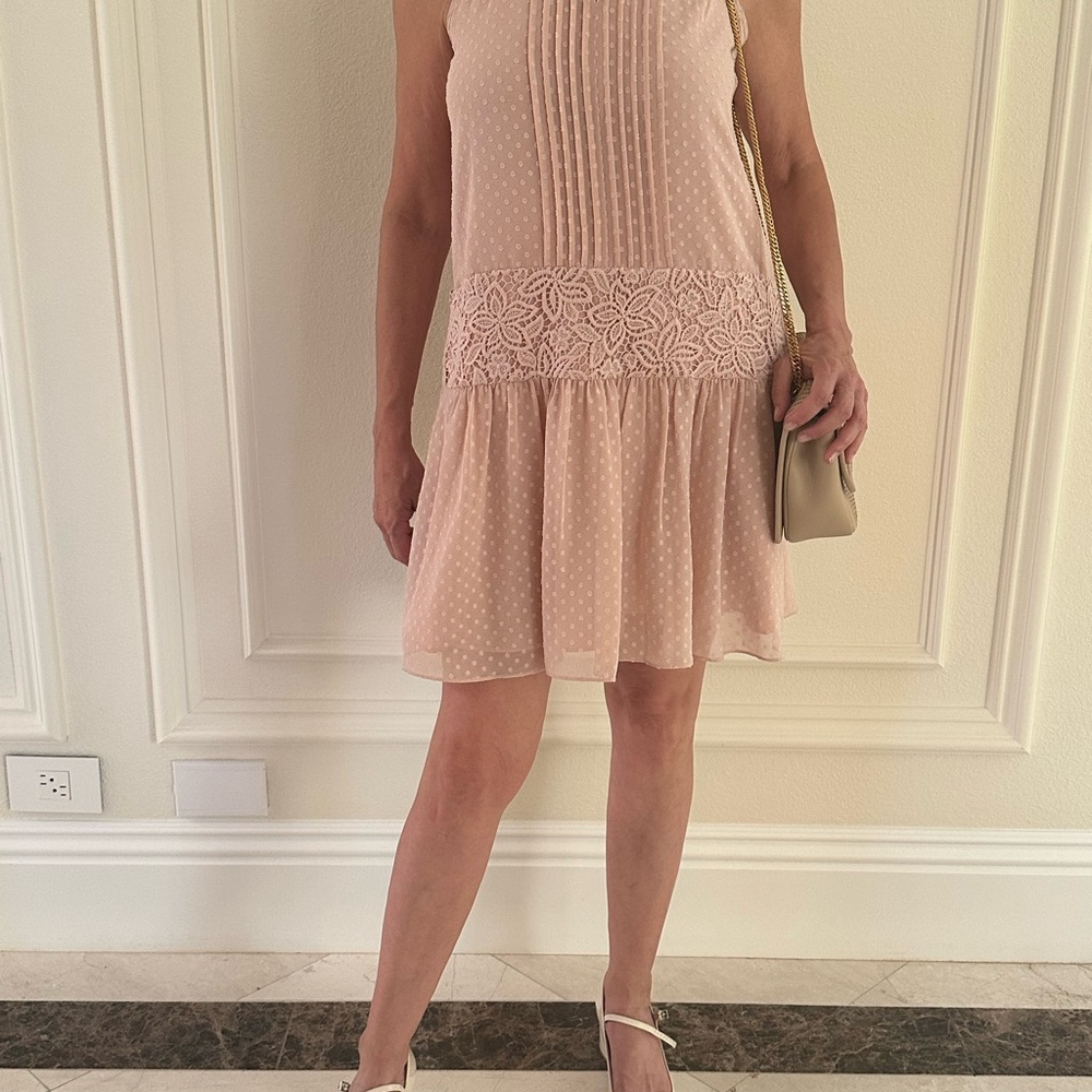 Marchesa Rose Blush Swiss Dot Lace Waist Sleeveless Dress – Size S/M - Picture 3 of 15